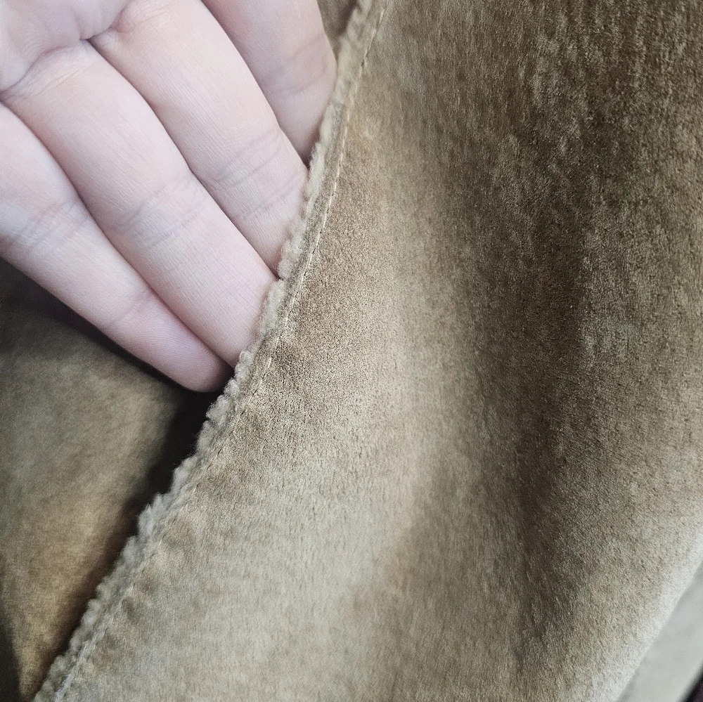 Vintage Y2K Guess Leather Jacket Patchwork Faux Sheepskin Fur Lined Tan Beige - Picture 10 of 13